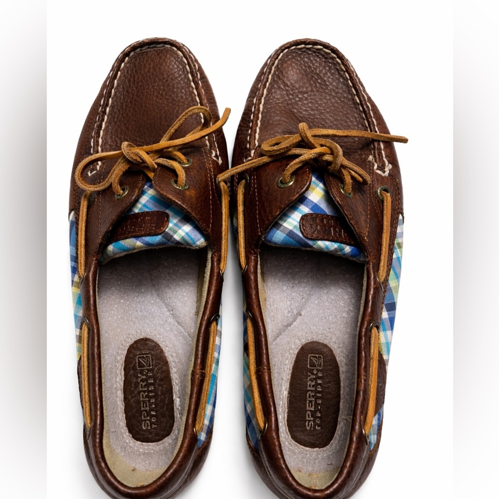 Sperry Top-Sider Women’s Size 9.5 Brown Leather Plaid Boat Shoes